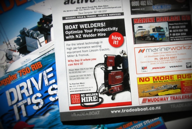 NZ Welder Hire quarter page ad for TradeABoat magazine