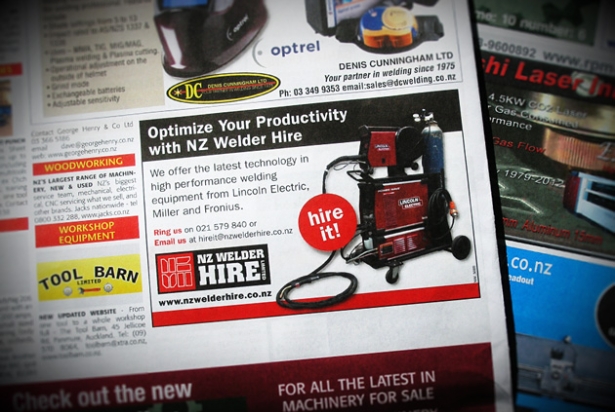 NZ Welder Hire quarter page ad for Machinery Seller News